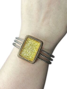 Yellow Acrylic Crystal Center Cuff Bracelet